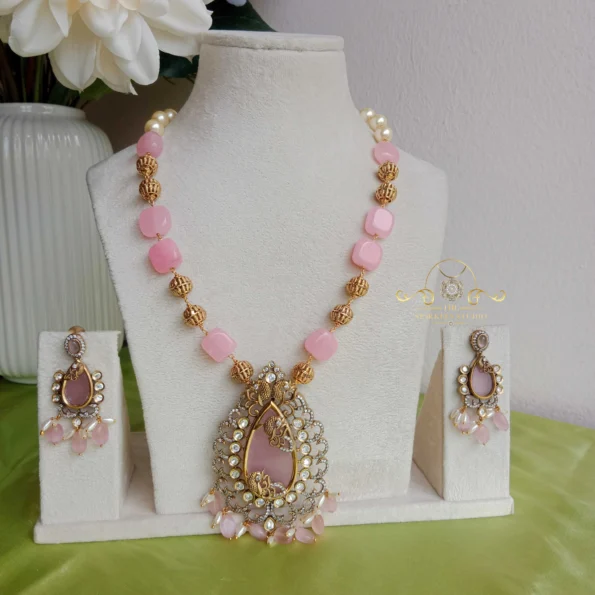 Long Victorian Haram in Pink Beads