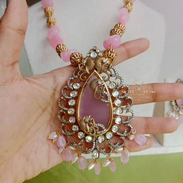 Long Victorian Haram in Pink Beads