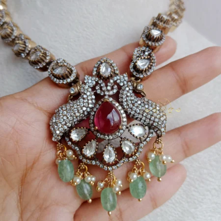 Victorian Massonite Mango Chain with Peacock Pendant
