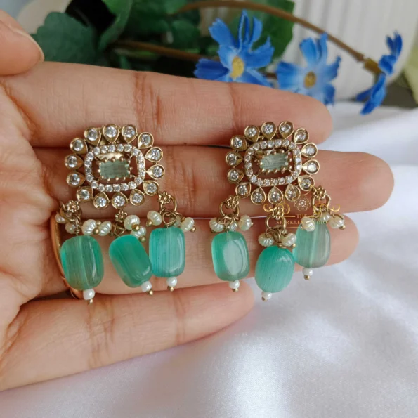 Victorian Elephant Choker with Green Pastel Bead Drops