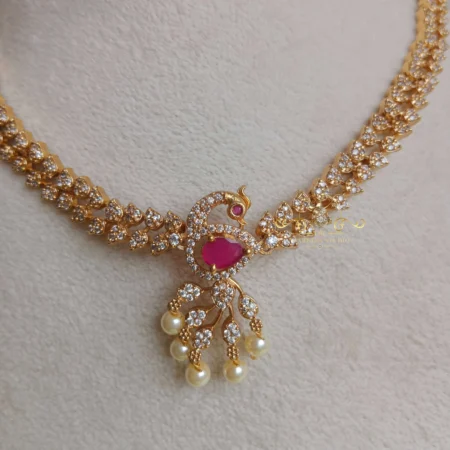 AD Peacock Neckset with Exchangeable Stone