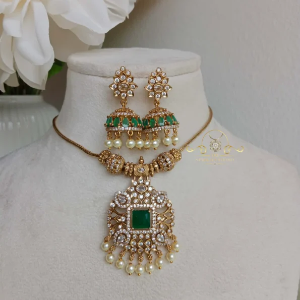 Beautiful Chain Pendant Necklace with Matching Jhumkis