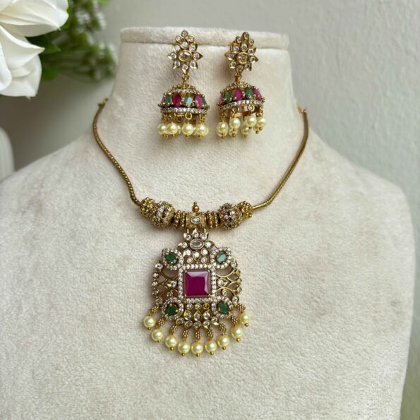 Beautiful Chain Pendant Necklace with Matching Jhumkis