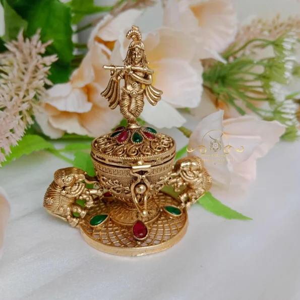 Intricately Designed Krishna Kumkum Box