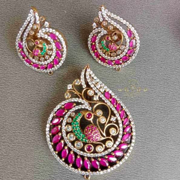 Trendy Ruby Peacock Pendant Set