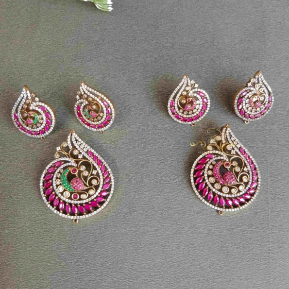 Trendy Ruby Peacock Pendant Set
