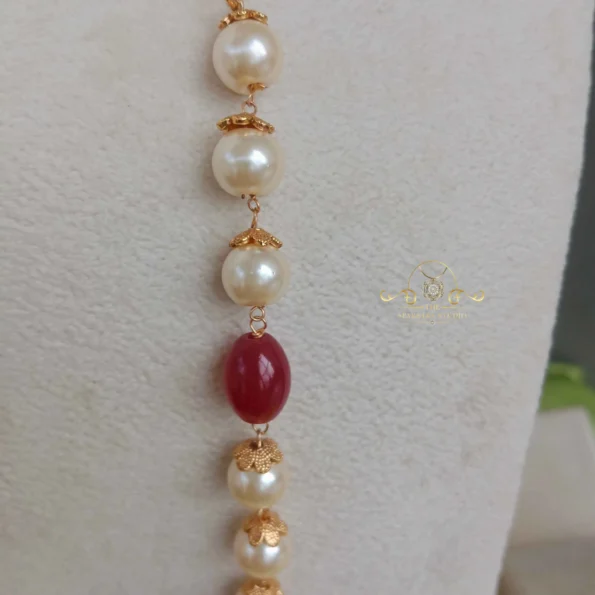 Pearl Chain with Red/Pastel Green Beads