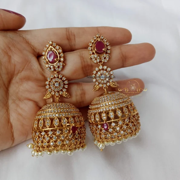 Sparkling Three Layer AD Jhumkis