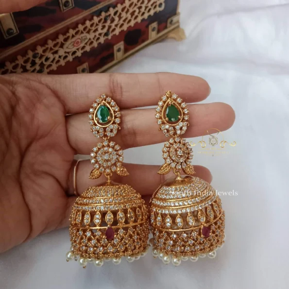 Sparkling Three Layer AD Jhumkis