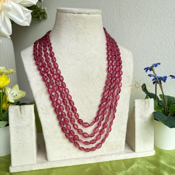 Four Line Ruby Beads Necklace