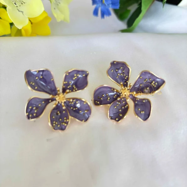 Colorful Flower Earrings with Gold Dots