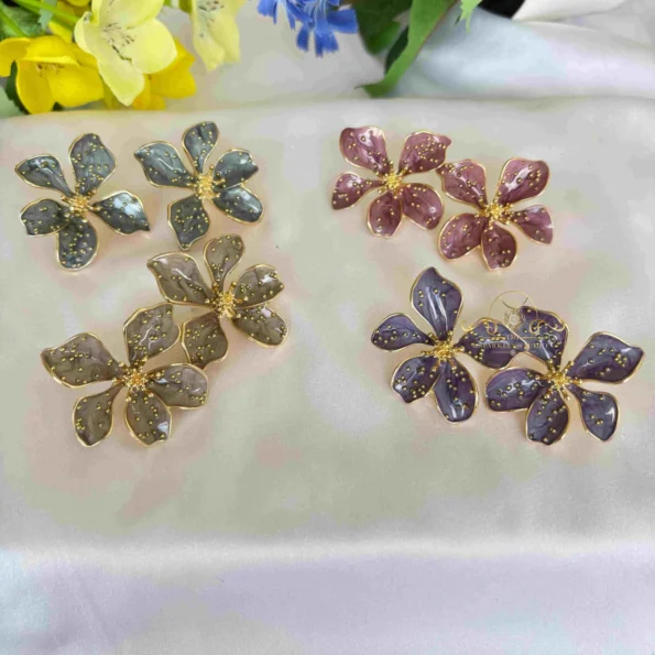 Colorful Flower Earrings with Gold Dots