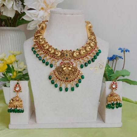 Bridal Peacock Set with Green Bead Drops