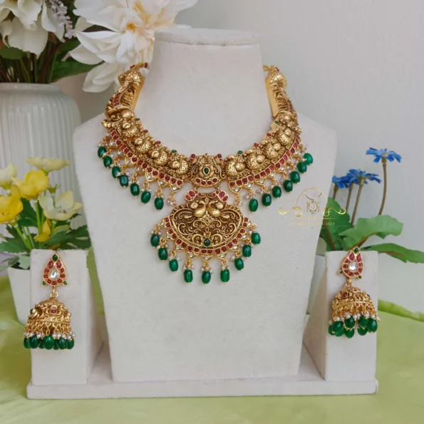 Bridal Peacock Set with Green Bead Drops