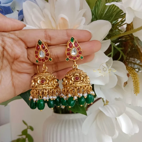 Bridal Peacock Set with Green Bead Drops