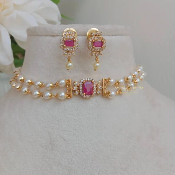 Mesmerising Two Line Pearl Choker with Pendant