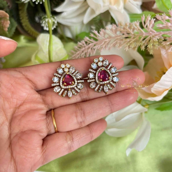 Dazzling Red Stone Triangle Victorian Earrings