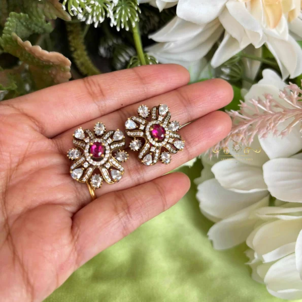 Sparkling Victorian Earrings with Oval Ruby