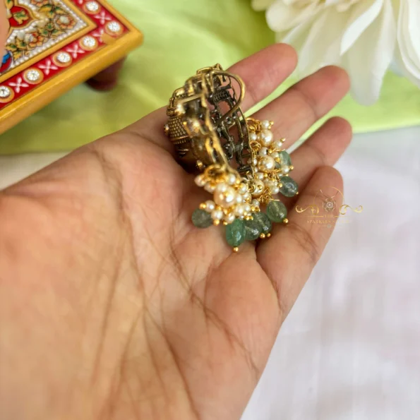 Heritage Balaji Pendant with Pearl and Green Bead Drops