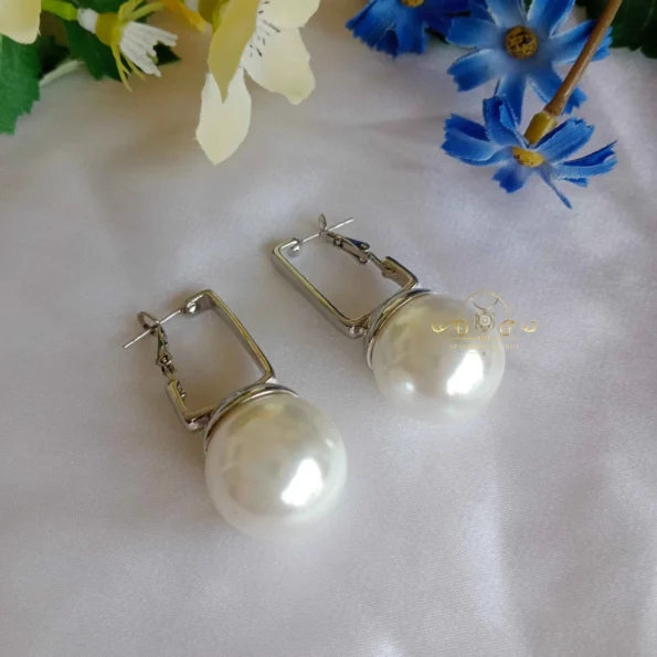Classy Pearl Drop Earrings in Silver Finish