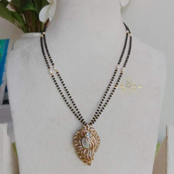 Black Bead Chain with Pearl Victorian Pendant