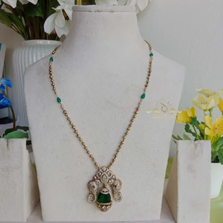 Pretty Elephant and Emerald Victorian Pendant in Chain