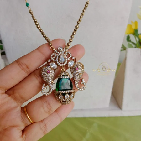 Pretty Elephant and Emerald Victorian Pendant in Chain