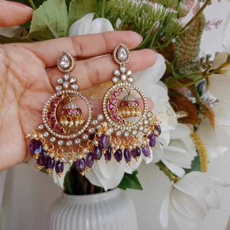 Long Victorian Drop Earrings with Purple Beads