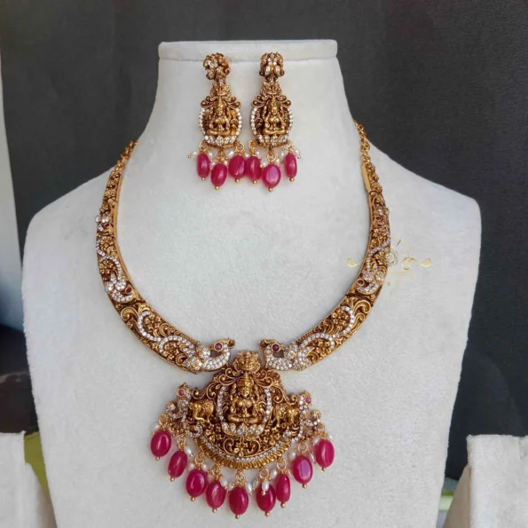 Heritage Antique Lakshmi Neckset with Red Beads