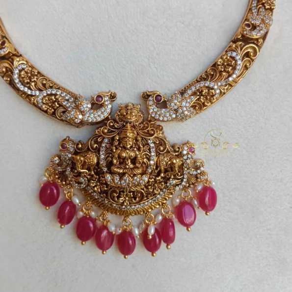 Heritage Antique Lakshmi Neckset with Red Beads