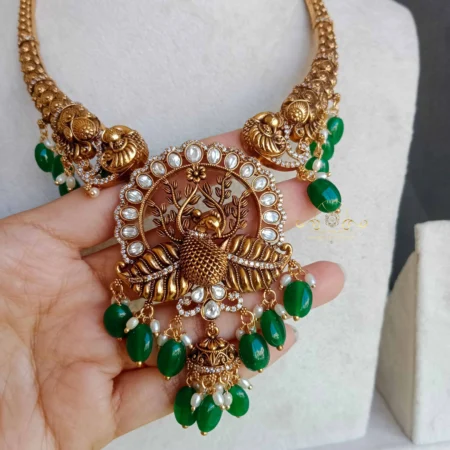 Gold Look Alike Antique Peacock Necklace