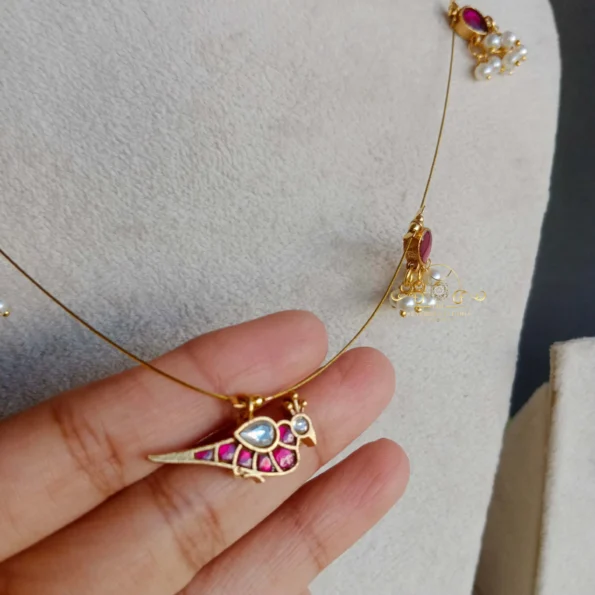 Invisible Chain with Jadau Bird Pendant