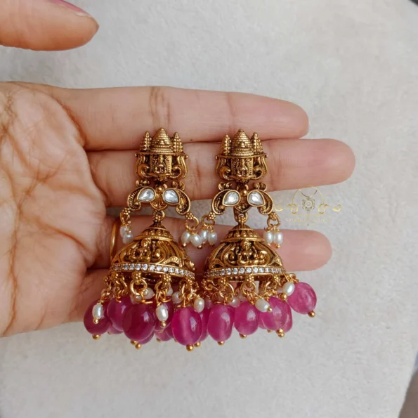 Intricately Designed Lakshmi Haram with Red Bead Drops