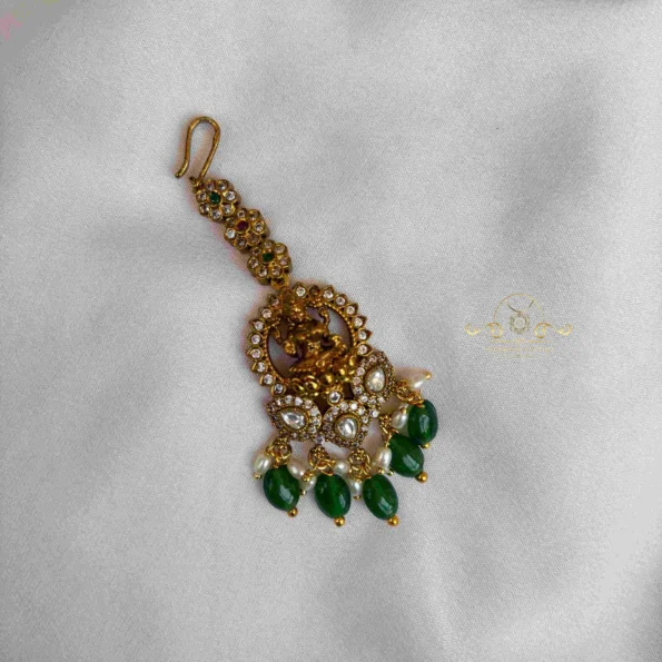 Ethnic Goddess Lakshmi with Emerald Bead Drops
