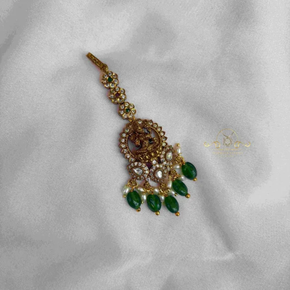 Ethnic Goddess Lakshmi with Emerald Bead Drops