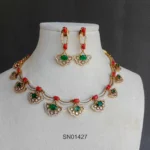 Beautiful Curved AD Set with Coral Top and Emerald Drops
