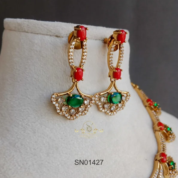 Beautiful Curved AD Set with Coral Top and Emerald Drops