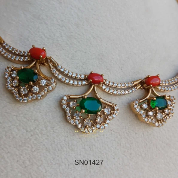 Beautiful Curved AD Set with Coral Top and Emerald Drops