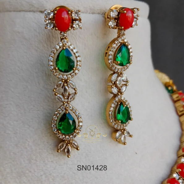 Grand coral Necklace with Layers of Emerald Drops