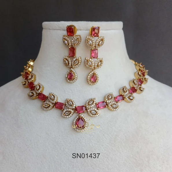 Dual Leaf Colored Stone Necklace