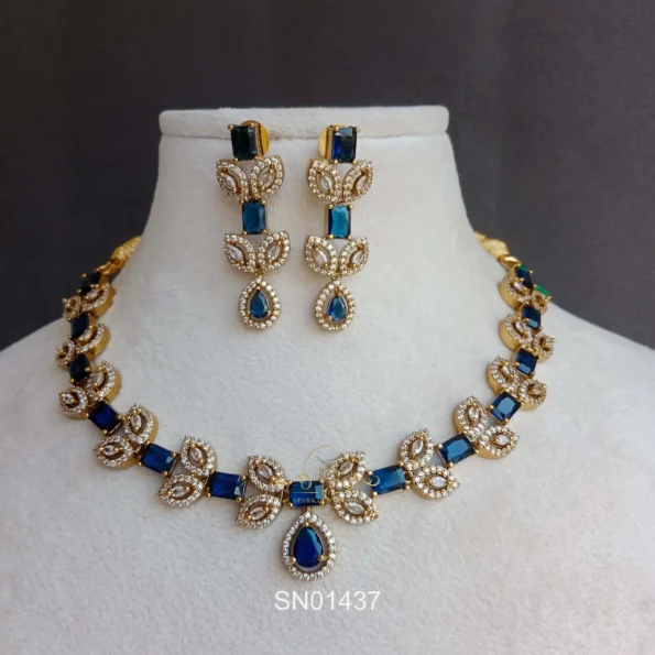 Dual Leaf Colored Stone Necklace