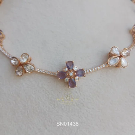 Pretty White and Purple Massonite Flower Neckset