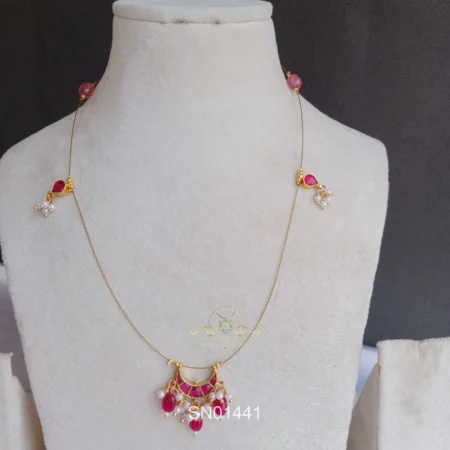 Jadau Moon with Guttapusalu Pendant in Invisible Chain
