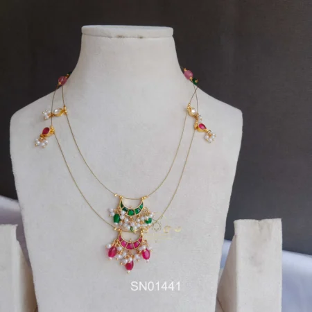 Jadau Moon with Guttapusalu Pendant in Invisible Chain