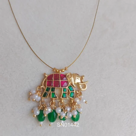 Cute Jadau elephant pendant in invisible chain