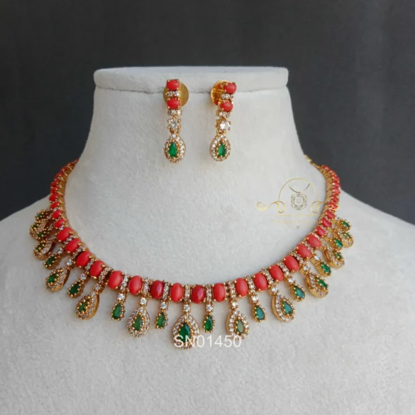 Pretty Coral Ovals with Emerald Drops