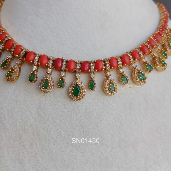 Pretty Coral Ovals with Emerald Drops
