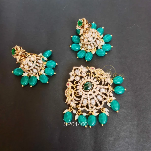 Shimmering Victorian Pendant with Green Bead Drops