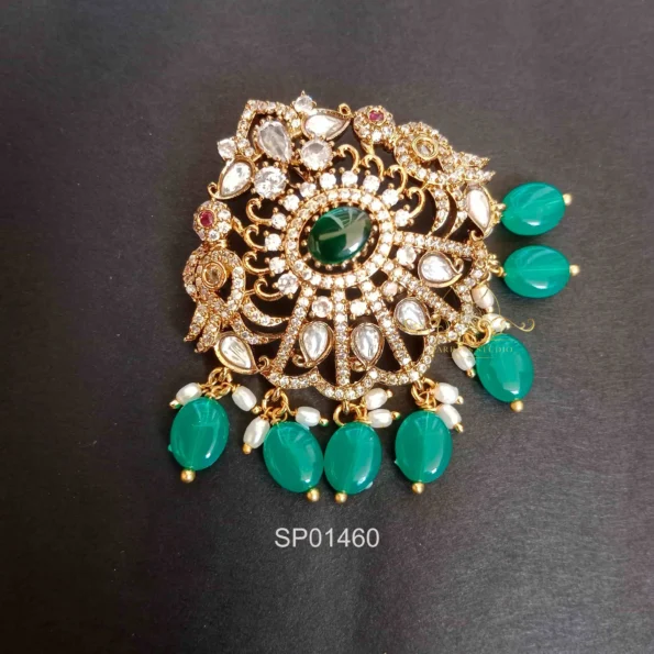 Shimmering Victorian Pendant with Green Bead Drops