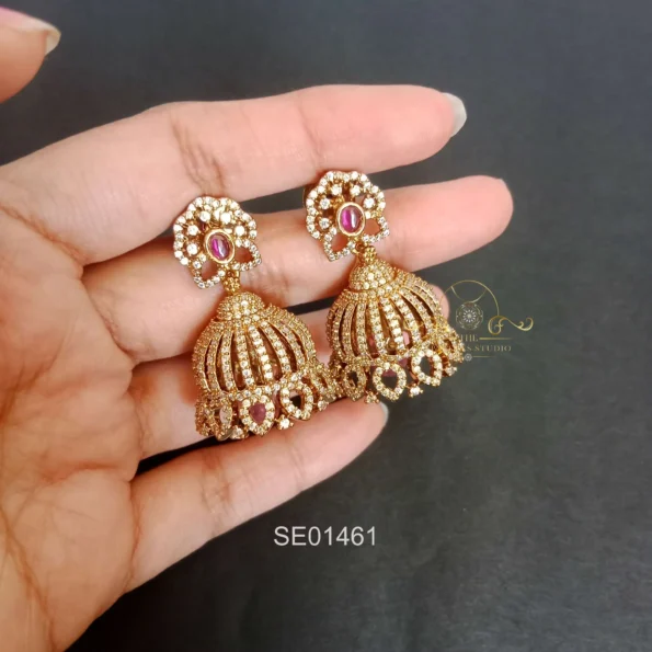 Pretty Diamond Jhumkis with Ruby